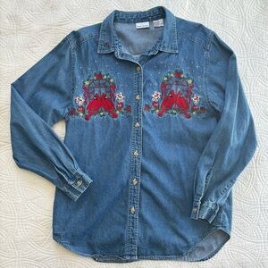 90s Denim  Shirt with Cardinals Medium 100% Cotton